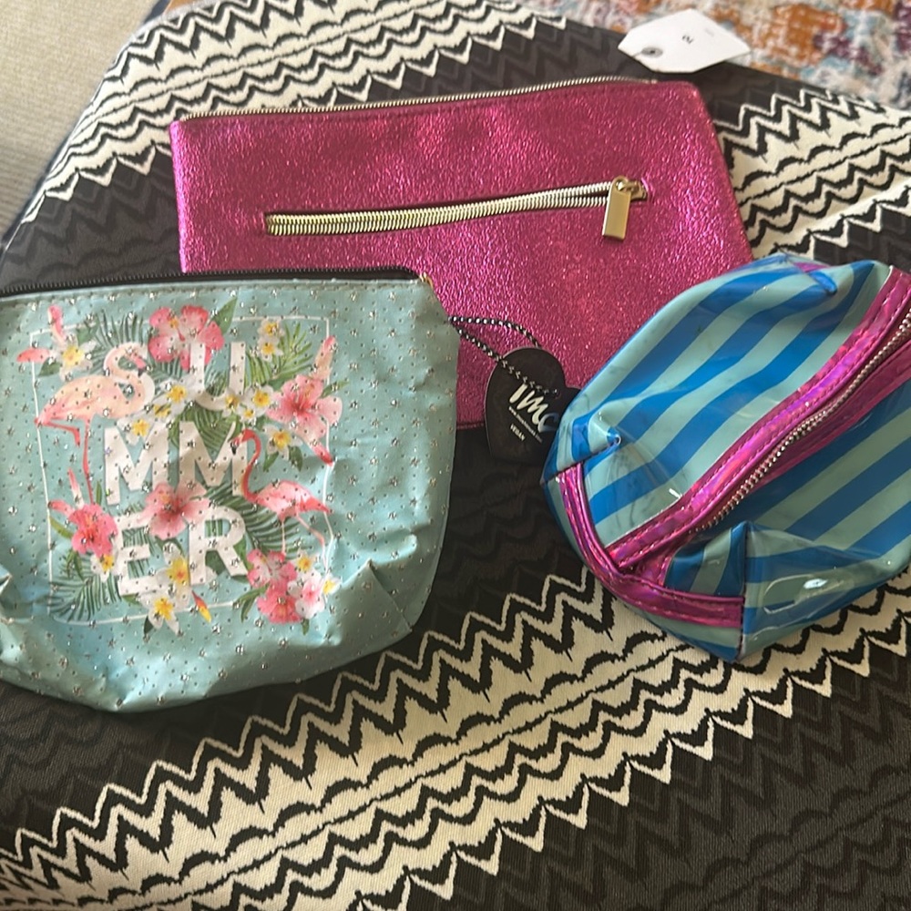 IMO / Conair / Striped Three Cosmetic / Makeup Bag Bundle.